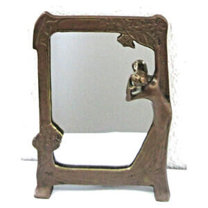 Lady of the Lake Antique Art Nouveau Bronze Free-Standing Table Mirror c. 1910